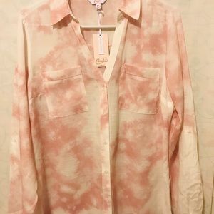 CANDIE'S Blouse woman's medium white pink shirt